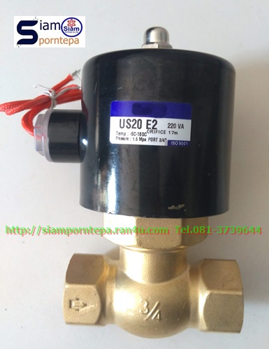 US-20-24DC Solenoid valve size 3/4" ทองเหลือง NC Pressure 0-15 bar 225 psi Temp 185C